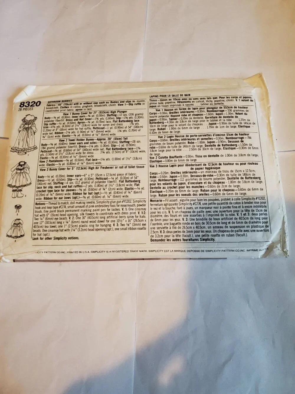 SIMPLICITY CRAFTS 8320 BATHROOM BUNNIES 28 PIECES FAITH ZANTEN PATTERN